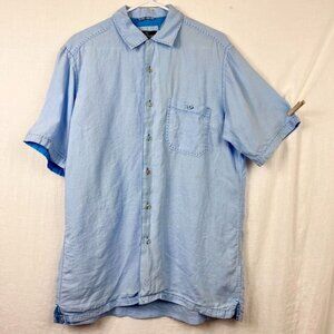 Bugatchi Uomo 100% Linen Short Sleeve Button Shirt Mens M Beachy Skater Preppy‎